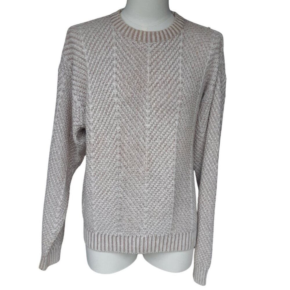 Eddie Bauer SZ M 100% Cotton Beige Men's Crew Neck Pullover Sweater